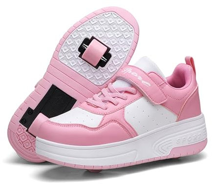 Skridsko Schuhe mit Rollen für Jungen & Mädchen, Outdoor Turnschuhe mit Rollen für Kinder, 2-in-1 Rollschuhe Schuhe mit 2 Rollen für Ostern Geburtstag Weihnachten
