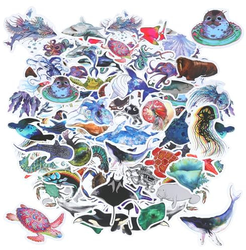 100pcs Ocean Stickers, Waterproof Fish Stickers, Sea Animal Stickers, Fish Stickers for Kids, Vinyl Stickers for Water Bottles, Scrapbook, Skateboard, Phone, Laptop, Birthday Party Supplies