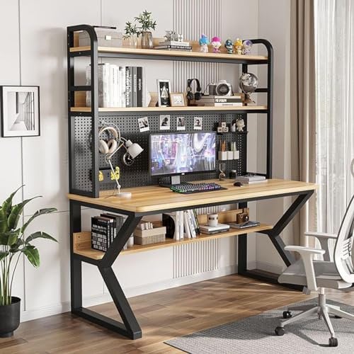 GIAKOO Computertisch mit Regalen, Gaming-Schreibtisch mit Stauraum, Stehpult – Haushaltsschreibtisch mit integrierter Bücherregal-Kombination für Arbeits- und Lernbereich (Farbe: Schwarzes Regal +