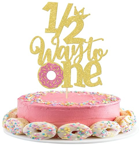 Xsstarmi 1 x Donut-Kuchenaufsatz mit Glitzer, für Mädchen, 6 Monate, Kuchendekoration für Donut-Thema, Babyparty, Geburtstagsparty, Kuchendekoration, goldfarben