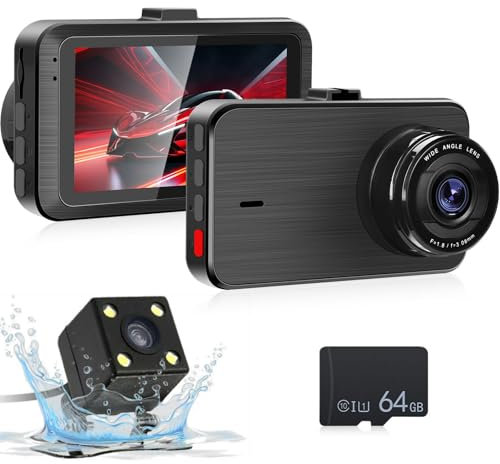 NHOPEEW 1080P Dash Cam con schermo IPS da 3 pollici - Dashcam supporto sensore di gravità/monitor di parcheggio/linea di retromarcia/visione notturna/compensazione dell'esposizione