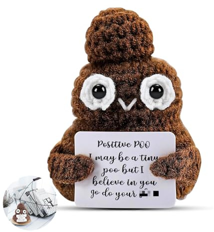 WQEDVNFunny Positive Poo, Cute Poop Emoji Knitted Toy Figure with Positivity Card, Soft Good Luck Gifts for Adult Kids Lovers Birthday Thanksgiving Christmas (Brown)