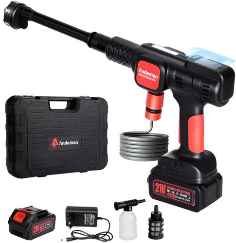 Andeman Akku-Hochdruckreiniger, 75 bar Mobiler Druckreiniger Mit 4000mAh Akku, 4-Gang-Modus & Bürstenlosem Motor - LCD Display, 6-in-1 Düse, Kabelloser Hochdruckreiniger für Auto/Terrasse/Garten