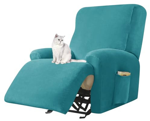 Samt Stretch Liege Sofa Stuhlbezug mit Tasche dick weich waschbar Abdeckung für 1 Sitzer Sofa Möbelbezug für Liege Sofa Türkis blau