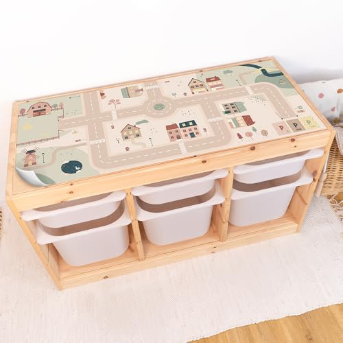 LIMMALAND Klebefolie passend für TROFAST Regal in Kiefer – Blasenfreie, selbstklebende Möbelfolie mit bunten Motiven – Folie für Kinderzimmer Möbel – Aufkleber Straßentisch (SMÅDORP)