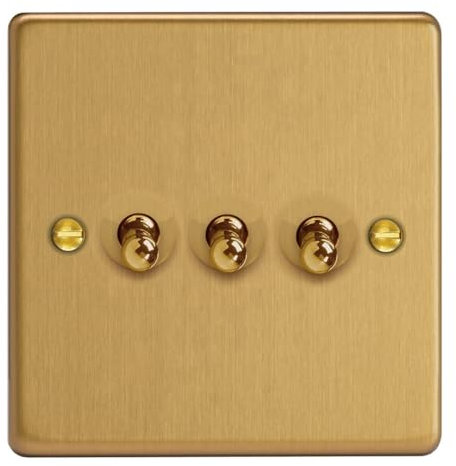 Brushed Brass Light Toggle Switch, 3 Gang 2-Way, XDET3.BB