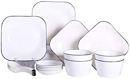 SGKOMN Juego de vajilla de cerámica de 16 Piezas con líneas Blancas y Negras