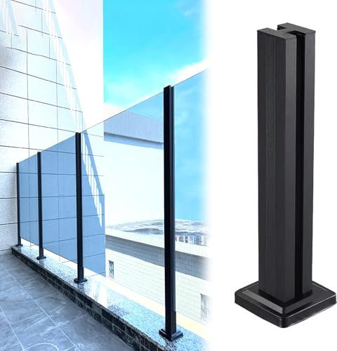 Postes de balaustrada de vidrio de acero inoxidable negro para barandilla de vidrio de 10 mm, valla exterior de 30 pulgadas para escalones, balcones, cubiertas, patios y zonas de piscina (poste medio)