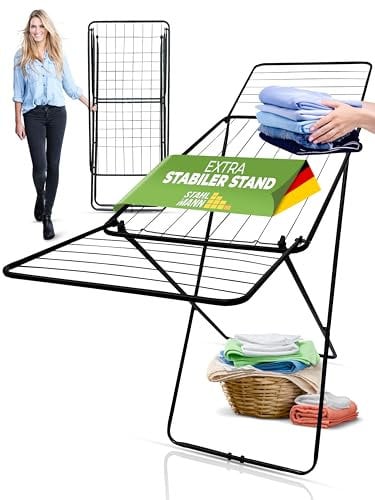 STAHLMANN ® Wäscheständer schwarz 18 m Trockenfläche - Wäscheständer platzsparend mit rutschfesten Füßen - Klappbarer Flügelwäscheständer - Wäschetrockner