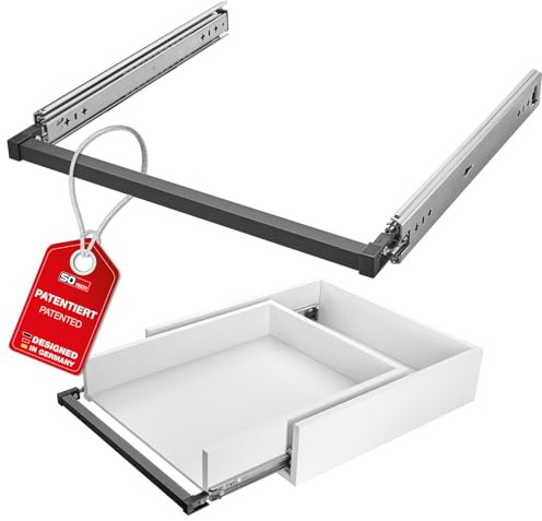 SOTECH VarioSlide Pat. Schwerlastauszug KV2-100-H53-950 EH 950 mm 100 kg | Komplettset Einhandverriegelung schwarz eloxiert für Schubladen ohne Front bis 600 mm Schubladenauszug Caravan Fahrzeugbau