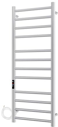 AQUAWORLD Wall-Mounted Heated Towel Rail – 304 Stainless Steel Electric Towel Warmer with Built-in Timer, Hardwired Bathroom Towel Heater, Polished Chrome Finish, 1200 x 500 mm