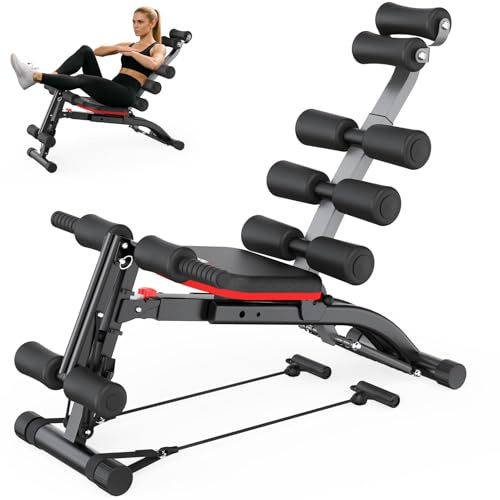 PASYOU Bauchtrainer Ab Machine Sit Up Hilfe, Bauchmuskeltrainer mit Widerstandsbandern, Klappbarer Verstellbarer Bauch Trainingsgerät, 135 kg Belastbarkeit Trainingsbank für Heimgym
