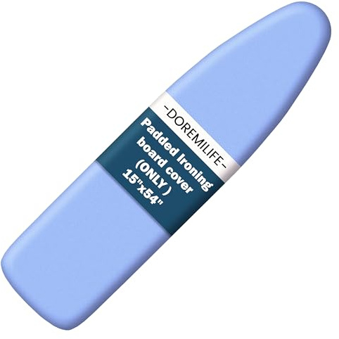 DoReMiLife Ironing Board Cover and Pad 15x54 Standard Size, Extra Thick Cotton Iron Board Cover with Padding, Silicone Coated and Scorch Resistant, Elastic Edge with Hook & Loop Strap, Heatproof Blue
