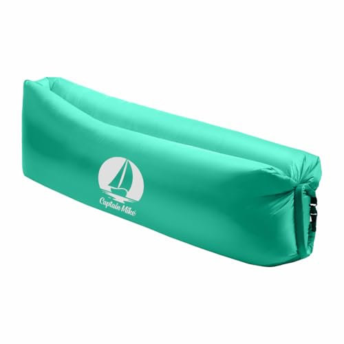 Captain Mike Divano Air – Divano gonfiabile senza pompa – Sedia da spiaggia – Pieghevole e Portatile – Zaino incluso – 190 × 70 cm – per spiaggia, giardino, viaggi, campeggio (verde scuro)