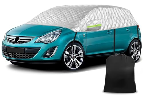 Opaltool 6-Lagige Halbgarage Auto Kompatibel mit 2006-2025 Opel Corsa D E F | mit Haken, Reflektierendem Streifen und Ohrkappen, Schutz vor Schnee, Eis und Frost, Im Winter besser nutzen