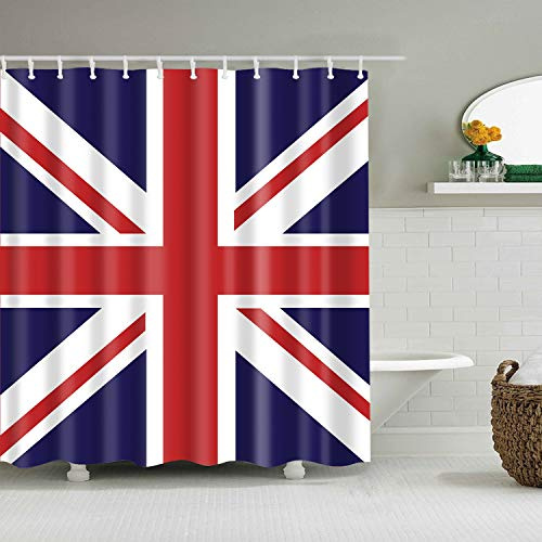 StoneMaxi Waterproof 180 x 180 Polyester Bathroom Shower Curtain Print Fabric With 12 Hooks, Multiple Designs with Anti-Mould Proof Resistant Washable (Union Jack Flag)