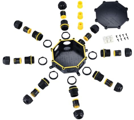 Lumonic 8-Wege Abzweigdose wasserdicht IP68 | schnelle, sichere Kabelverteilung | für Kabel 0,5-4mm² | UV-Beständig, -40°C bis+ 105°C | Verteilerdose für Outdoor, Garten, Erdkabel