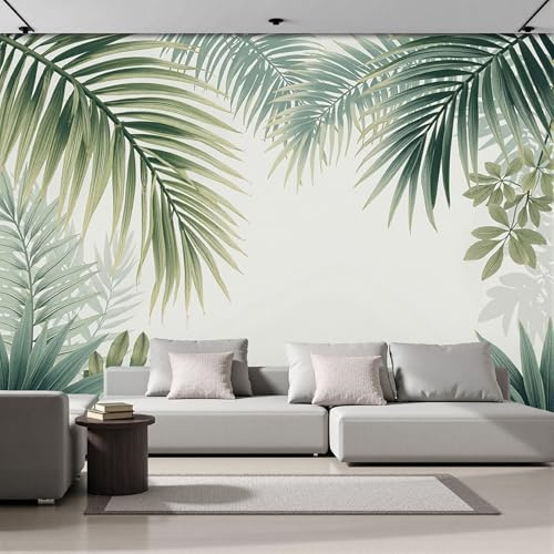 SMBHIAON Papier Peint Panoramique Feuilles De Plantes Tropicales 300×210 Cm Style 3D Feuilles De Palmier Vertes Papier Peint Vert Olive Pour Chambre Salon Décoration Murale
