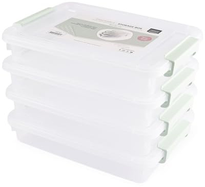 Vaessen Creative Aufbewahrungsboxen A4 Stapelbar mit Deckel 4 St. | 26 x 36,5 x 7 cm, Transparente Plastikboxen für A4-Dokumente, Papier, Bastelmaterialien, Schmuck, Nagellack und mehr