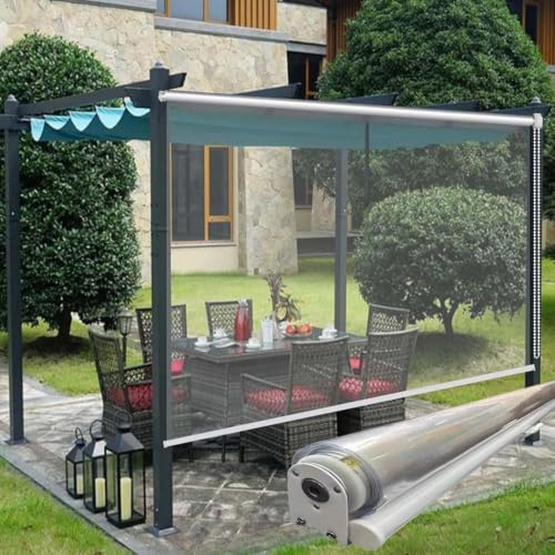 Aeovot Outdoor Clear Vinyl Roll Up Shades Blinds - Transparent PVC Outdoor Roller Blinds Waterproof/Dustproof/Rainproof for Patio Pergola Balcony Garden Gazebo, Exterior Partition Curtain(90x200 cm)