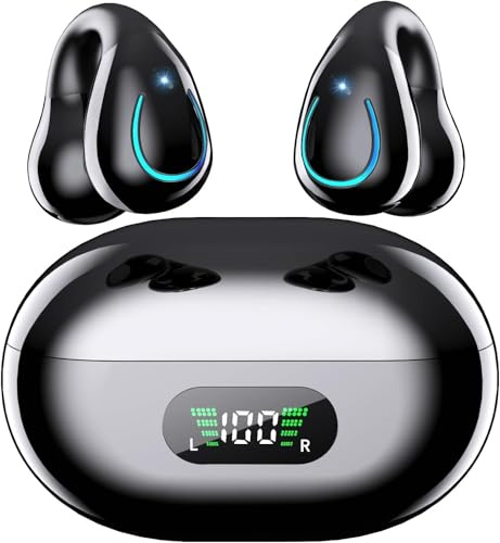 Auriculares Open Ear Bluetooth Deportivos, Clip Oreja, 80H, ENC, IPX7 | Open Ear Clip, 80H Batería, Audio Direccional HiFi 16.3mm, 4 Mic ENC, IPX7 Impermeable, Pantalla LED y Ajuste Seguro