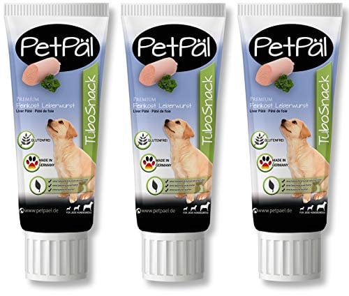 PetPäl Hunde Leberwurst “TuboSnack“ - Ohne Getreide, Salz, Zucker - Premium Leckerli aus der Tube - Schmackhaft, lecker, gesund, natürlich - Ideal auch für Welpen - 3X 75g Hunde Snack Made in Germany