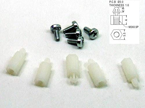 POPESQ® - 5 Pcs. x Standoff PCB 11 mm M3-3mm with Screws White Plastic #A1806