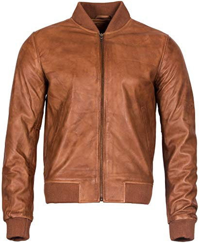 Mens Retro Tan Varsity 100% Nappa Leather Retro Bomber Jacket