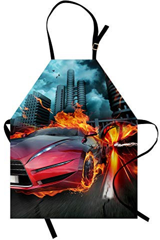 ABAKUHAUS Autos Kochschürze, Red Hot Concept Car Flames, Unisex-Küchenlätzchen mit verstellbarem Hals für Kochen Gartenarbeit, 67 cm x 80cm, Red Orange Blue