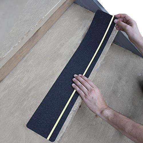 LifeGrip Anti Rutsch Traktion Tritte mit Glow in Dark Stripe (10-Pack), 10cmx71cm, Best Grip Tape Grit rutschfest, Outdoor Non Rutsch Band, High Traction Friction Abrasive Adhesive für Treppen Schritt