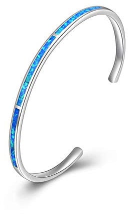 WINNICACA Blau Feuer Opal Armreif Sterling Silber Manschette Verstellbare Armbänder Geschenke für Frauen Mädchen