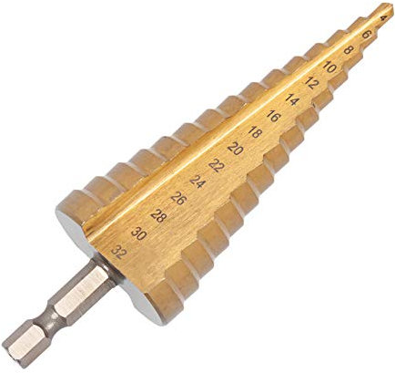 UK Drills HSS Step Drill Bit Titanium Coated 4-32mm 15 Steps Drill Bit Set for Drilling on Hard Metal, Stainless Steel, Cast Iron