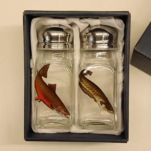 GTK - Geweihe & Trophäen KRUMHOLZ Salz & Pfeffer Streuer Set mit farbigen Motiv Fisch Lachs und Wels