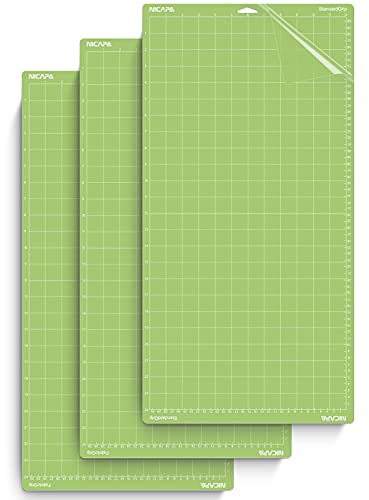 Nicapa Mats StandardGrip Cutting Mat for Cricut Maker/Explore 3/Air 2 [12x24 inch, 3 Pack] Adhesive Non-Slip Flexible Square Gridded Vinyl Craft Replacement Cutting Mats