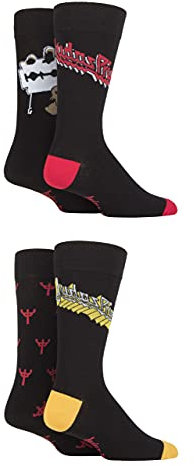 SockShop Rock and Heavy Metal Mens Judas Priest Exclusive to Gift Boxed Cotton Socks Pack of 4 Black 6-11