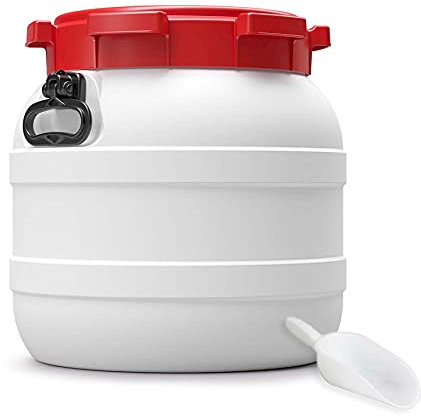 DIE BOX FABRIK Futtertonne für Tierfutter mit Deckel & Schaufel | Große Öffnung | Tierfutterbehälter | Futtercontainer | Futterbox | HDPE | Top-Qualität (42 Liter, Griffe)