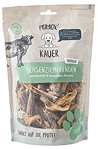 Primox Ochsenziemerenden - proteinreicher & besonders fettarmer Kausnack für Hunde - Hundeleckerlie/Kauknochen/Zahnpflege, 1er Pack (1 x 0.33 kilograms)
