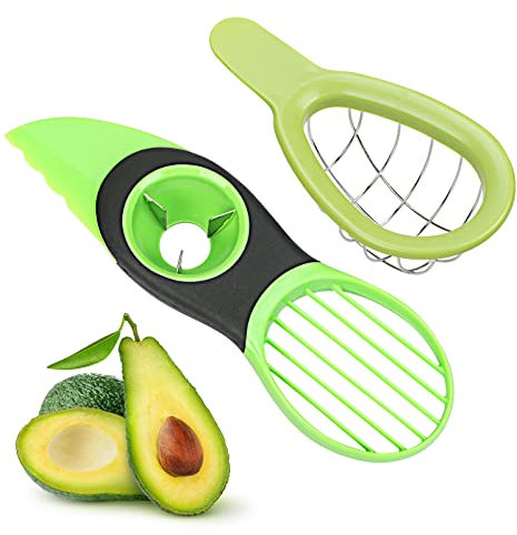 LOOPES Coupe Avocat 3 en 1 Trancheuse Avocat Éplucheur d'Avocat avec Hachoir d'Avocat pour Fruit Avocat Kiwi Mangue Pitaya Papaye Toast Salade Sandwich Cuisine Maison Multifonction Vert