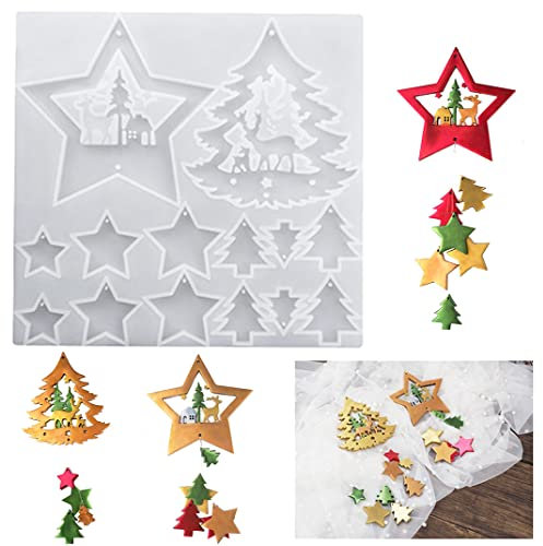 DIYBravo Silikonform Weihnachten Epoxidharz Resin Silikon Formen Harzformen Anhänger Form mit Loch Aufhängen DIY Handwerk Schlüsselanhänger Weihnachts Baum Fenster Dekoration Resin Mold