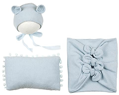 Yolispa Newborn Photography Props Set, 3 Pcs Baby Infant Outfits, Soft Fabric Baby Newborn Photo Props Wraps + Pillow+ Hat, Baby Photoshoot Props for 0-2 Months Boys Girls