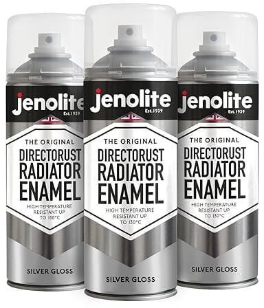 JENOLITE Directorust Pintura en Spray para Radiadores Esmalte | PLATA BRILLO | 3x400ml | Resistente hasta 130ºC | Pintura duradera que no amarillea | No necesita imprimación