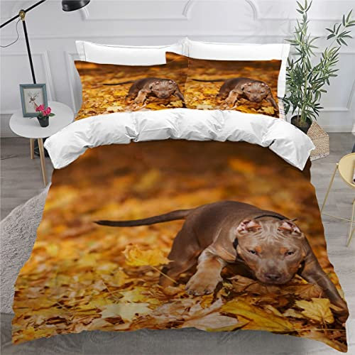 AOYNP Bettwäsche 135x200 Pitbull 3D Druck Weiche Mikrofaser Bettwäsche Set Kinder Jungen Mädchen Kawaii Haustiere Welpe Bettbezüge mit ReißVerschluss und 2 Kissenbezug 80x80cm