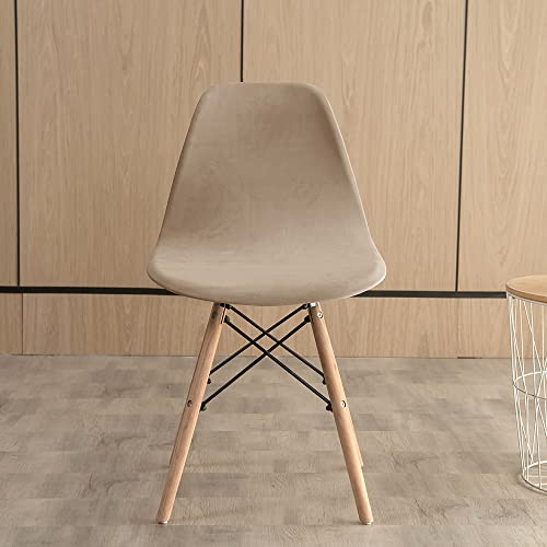 Highdi Schalenstuhl Bezug Samt Stuhlhussen Stretch Universal Esszimmerstühle Bezug Moderne Elastischer Abnehmbar Waschbar Stuhlbezug Wohnzimmer Büro Küchenstühle Husse (Hellbraun,6PCS)