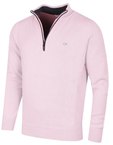 Calvin Klein Uomo 2025 Knit Cotton 1/2 Zip Golf CK Top Maglione - Rosa - XXL