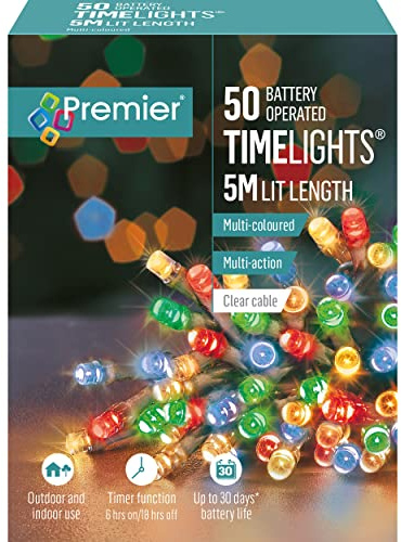 Timelights Battery Operated 5 m - 50 LED Fairy String Lights Indoor & Outdoor Use Multi Coloured