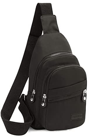 EVANCARY Kleiner Sling Rucksack für Frauen, Sling Rucksack Sling Bag für Frauen, Brusttasche Tagesrucksack Crossbody Sling Rucksack Anzug für Reisen Wandern, Schwarz, Schwarz