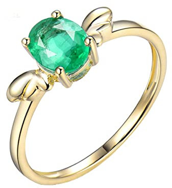 Daesar Eheringe Platin 950 Damen, Verlobung Ring Flügel Solitär mit 1ct Oval Smaragd Eheringe Nickelfrei Gelbgold Größe 53 (16.9)