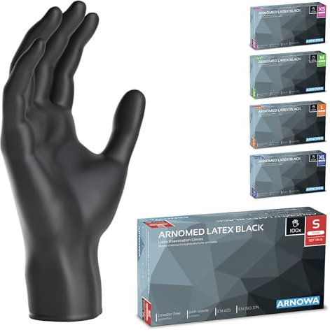 ARNOMED 100x Einweghandschuhe S, Latexhandschuhe Schwarz (1x100 Stk) Einweghandschuhe puderfrei, Handschuhe Latex Einweg, Putzhandschuhe, Latex Handschuhe, Einmal-/Einweg-Handschuhe XS, S, M, L & XL
