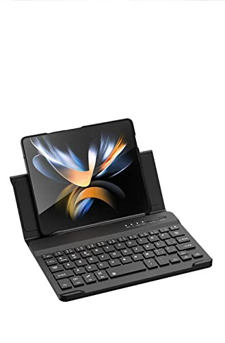 Keyboard Plain Leather Cover For Samsung Galaxy Z Fold 4 5G Case Bluetooth Mute Keyboard Wireless folding stand funda for fold4 (Black)