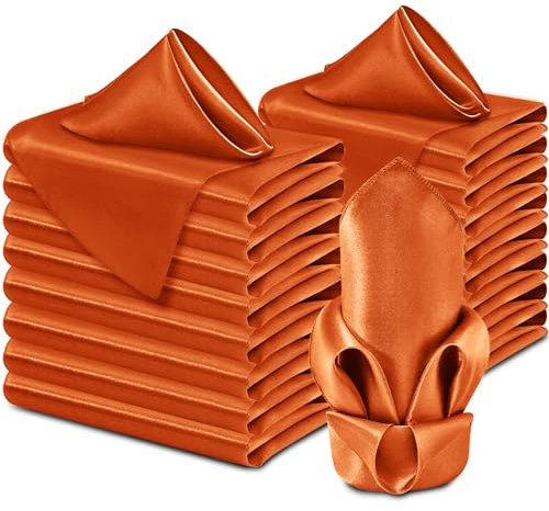 Aormenzy 60 Stück orangefarbene Satin-Servietten, 43,2 x 43,2 cm, seidige Servietten, Partytuchservietten, quadratische Satinservietten, Esstischservietten, weiche Stoffservietten für Hochzeit,
